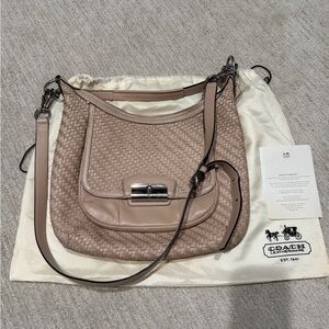 Coach Woven Tan Leather Shoulder Bag